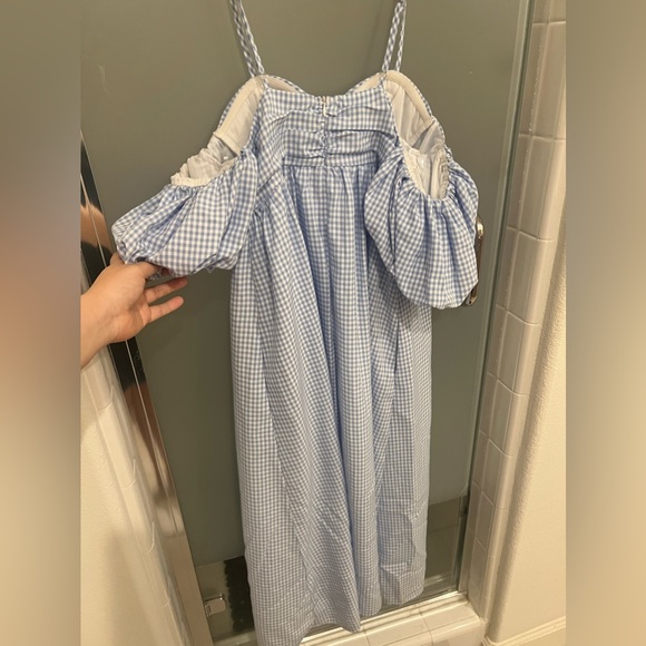 NWT blue gingham puff sleeve Offshoulder midi dress - Picture 7 of 9
